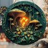Metal Wall Art Forest Mushroom Pattern Round 2D Decor Dream Design