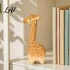 Natural Style Animal Ornaments Wooden Giraffe Figurine Cute Cartoon Ornament Minimalist Hand Carved Sculptures Statue Hand-Painted Decor