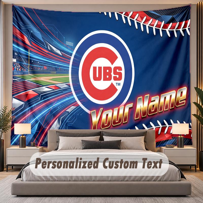 Custom Name Text Tapestry Chicago Cubs Personalized Polyester Wall Tapestry For Bedroom And Room