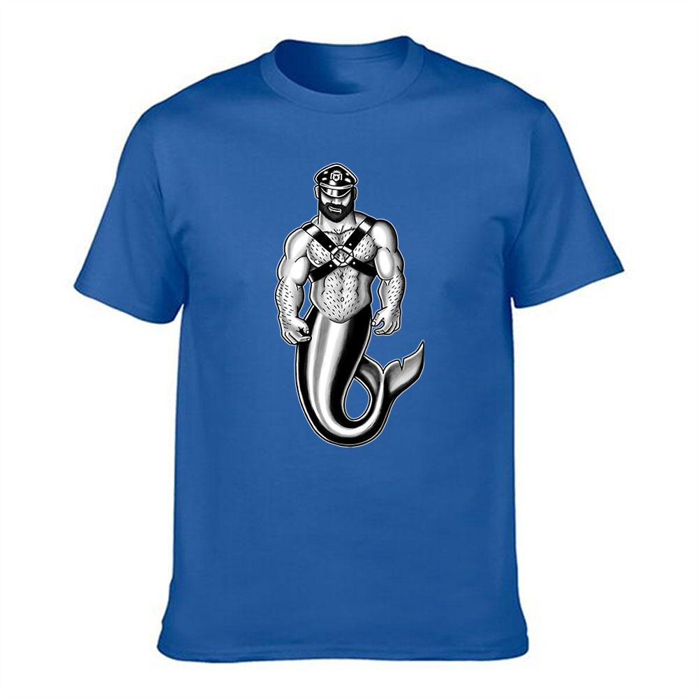 Unisexs Cotton Tshirt Muscular Bearded Merunisex With Captain Hat Harness Graphic Print Casual Crew Neck Tee