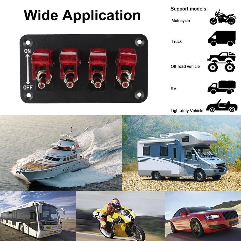 Auto Ignition Switch Panel Start Push Button LED Indicator for Racing Car Vehicles 12V 20A 4 Rocker Toggle Switch Panel
