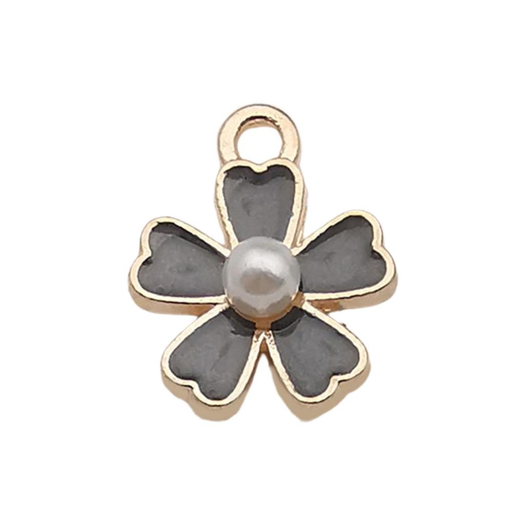 "Set of 30 Black Flower DIY Korean Jewelry: K-Gold Oil Drop Alloy Pendants for Earrings & Bracelets"