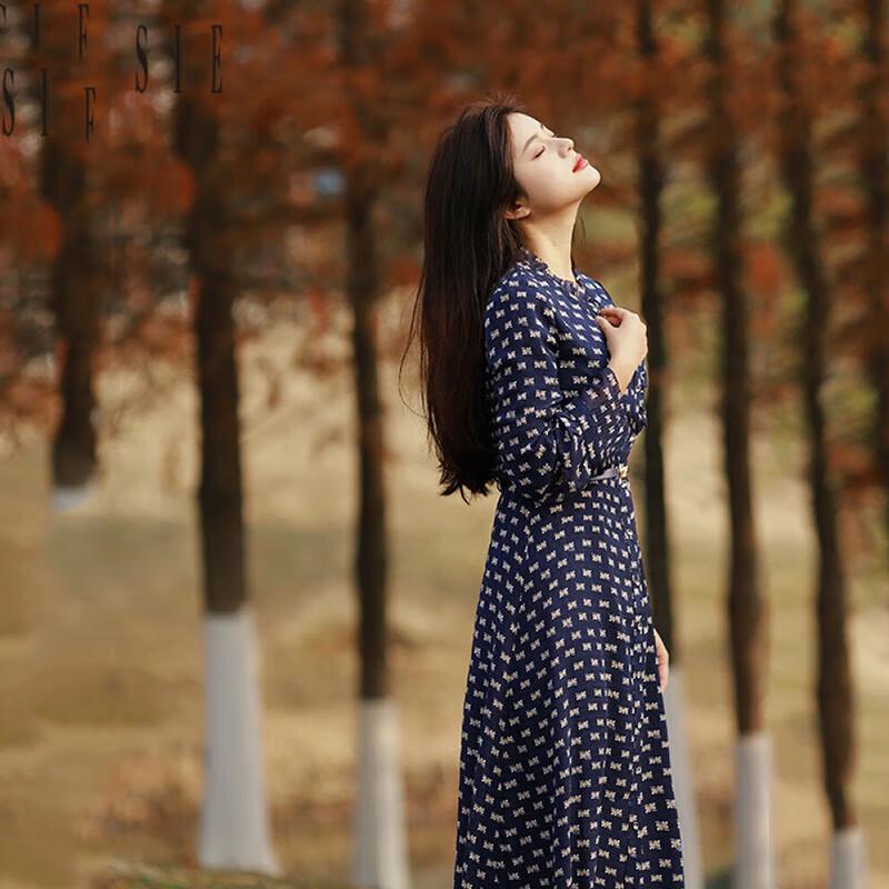 

JESSIE Elegant Ruffled Collar Polka Dot Long Sleeve Dress S