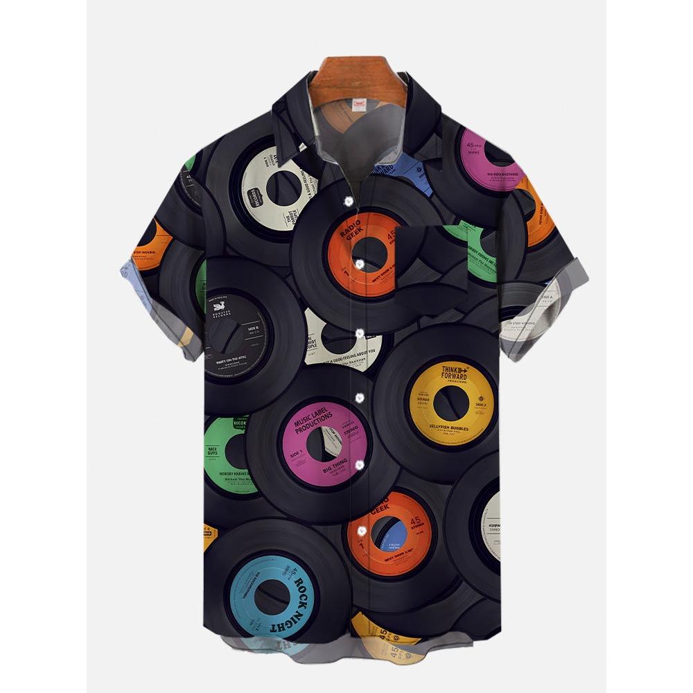 Eye-Catching Fire Electric Guitar Music Elements And Street Scenes3D Printing Short Sleeve Shirts For Men Fashion Hawaiian Shirt