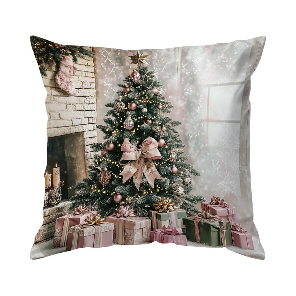 Vintage Christmas Cushion Pillowcase Printed Polyester 45X45Cm Throw Pillowcover Decorative Sofa Cushion Pillowslip Home Decor