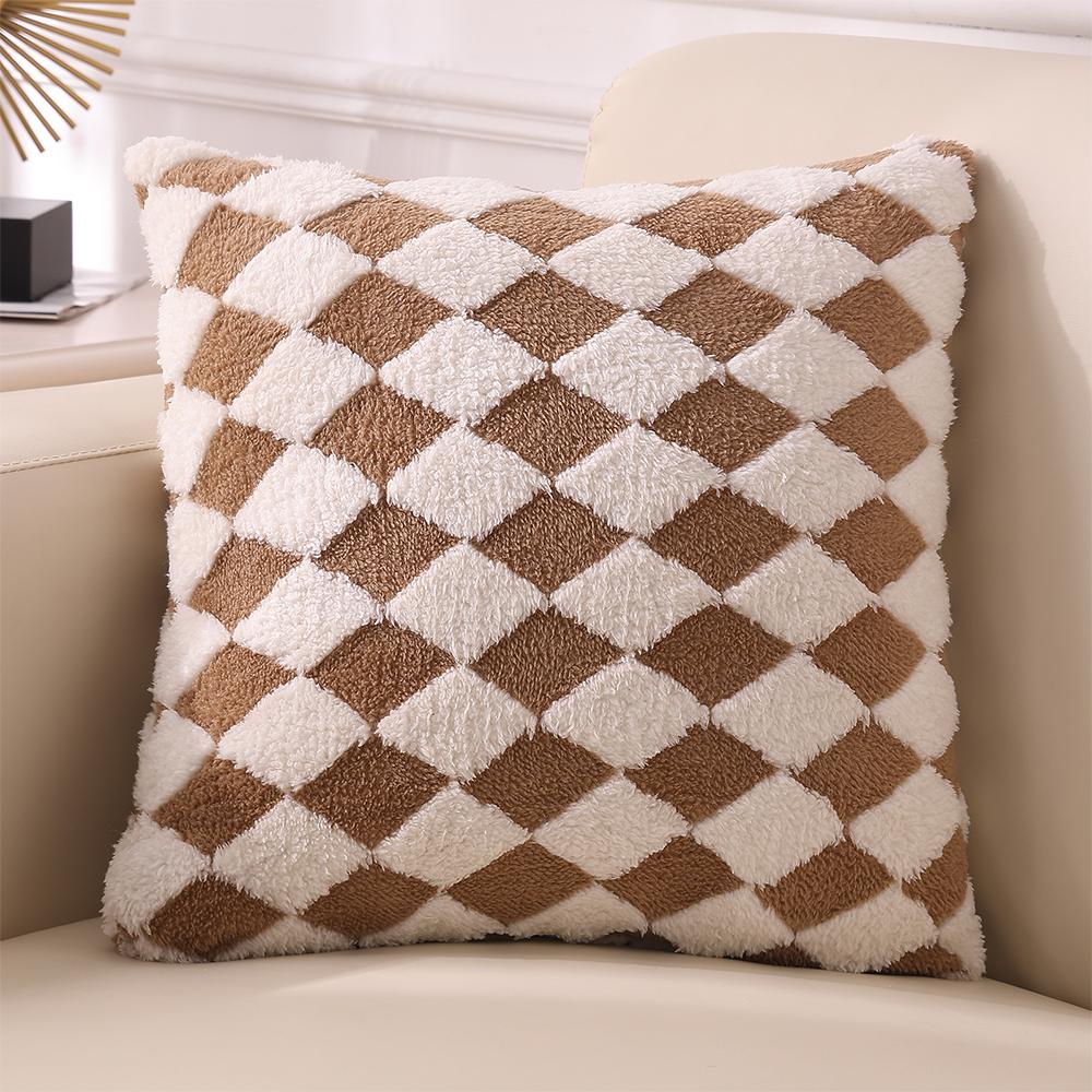 

1 шт. Геометрический ромбовидный мягкий плюшевый чехол для подушки, подушка для дивана в гостиной, подушка для спины в офисе, подушка для изголовья, подушка для автомобиля, 18*18 дюймов 450mm*450mm коричневый