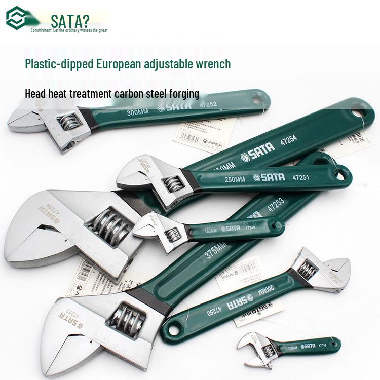 SATA 47253/47254/47255 Carbon Steel Adjustable Wrench with Dipped Handle