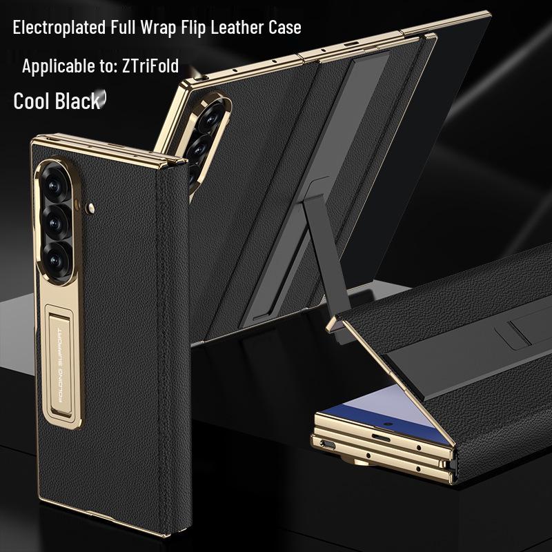 Samsung ZFold Magnetic Leather Phone Case - Electroplated, Anti-Drop, Folding Stand, Business Style