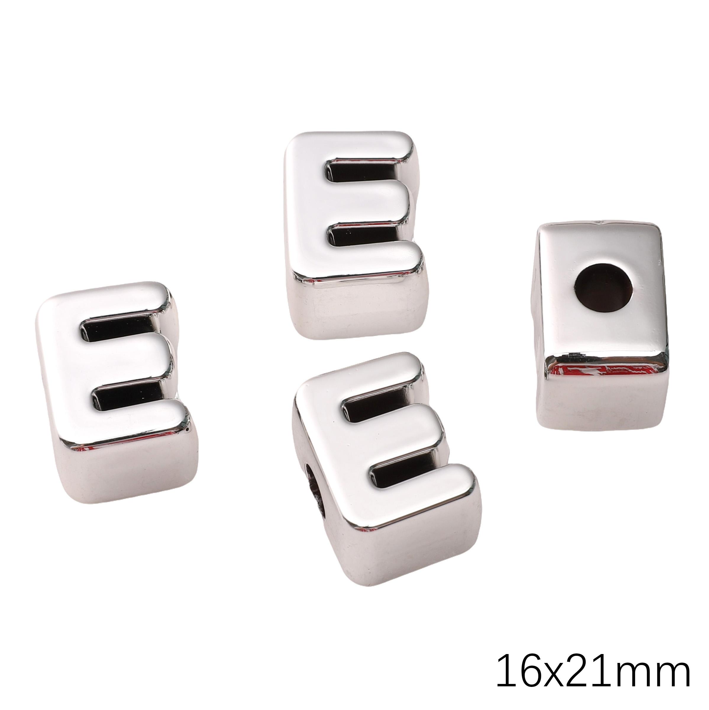 

Акриловая УФ-покрытая серебром бусина-буква с большим отверстием для изготовления украшений, DIY-аксессуары E 16×21mm