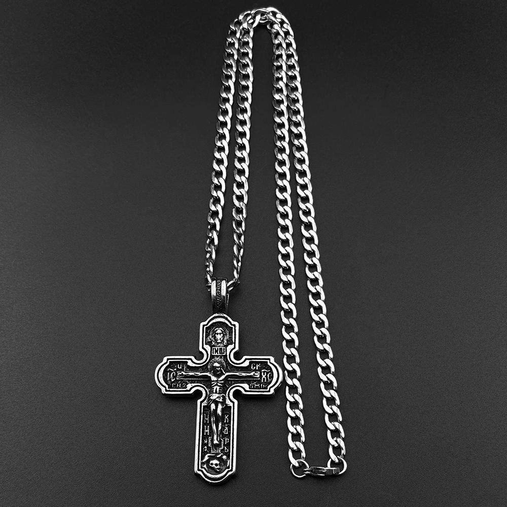 Collar Colgante Cruz Crucifijo de Jesús Ortodoxo Vintage para Mujeres Hombres Cadena de Acero Inoxidable 316L Joyería Amuleto Regalo