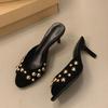 Women Mules Slippers Designer Studded Peep High-heeled Sandals Retro Rivet Women Slippers Stiletto High-heeled Open Toe Slippers