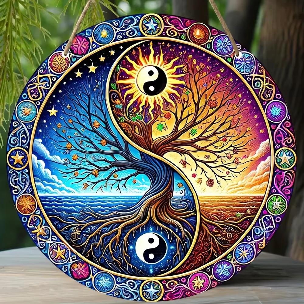 OrientalAura 1pc Yin Yang Bagua Aluminum Sign - 8 Inch Round HD Printed Metal Decor - Weather Resistant for Home