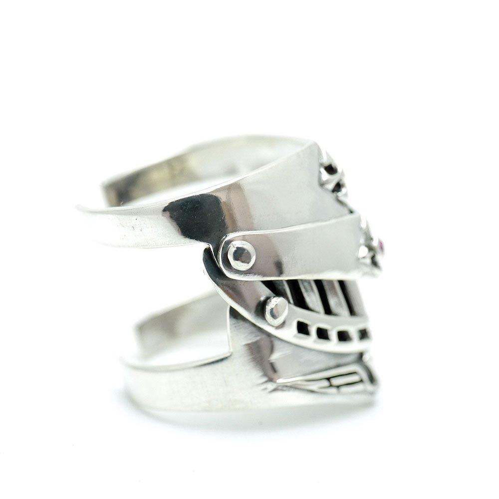 Silver One si Medieval Armor Ring for 925 Sterling Silver with One Size Fits Sizes Men, Garnet, All, 15-23