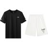 Li-Ning Fashionable Letter Print Round Neck Pullover Short Sleeve High Waist Tied Shorts Casual Sports Suit Unisex Suit YTSU163-3+AKST593-7