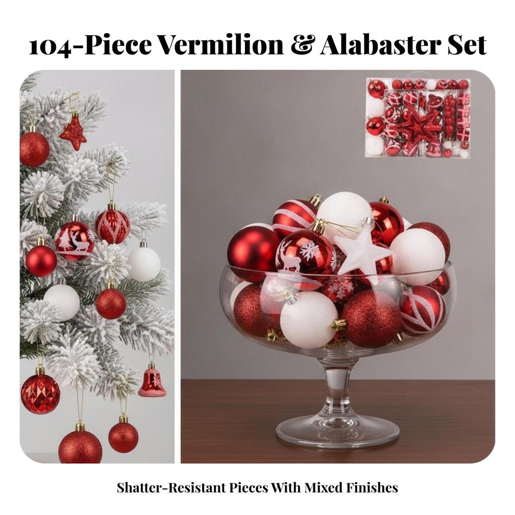 104 Pieces Christmas Tree Ornaments Glittery Baubles Premium