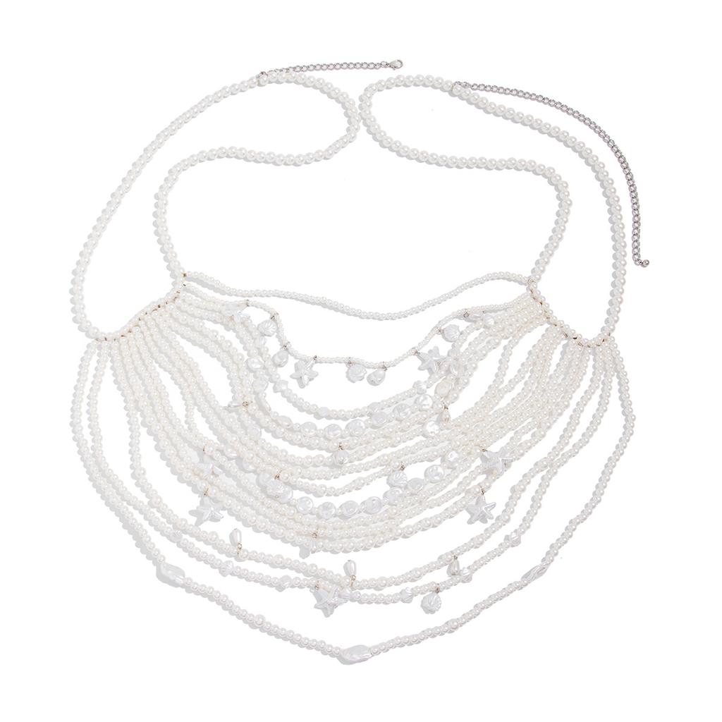 Holiday Style Starfish Scallop Pendant Waist Necklace Sexy Bikini Pearl Braided Body Necklace