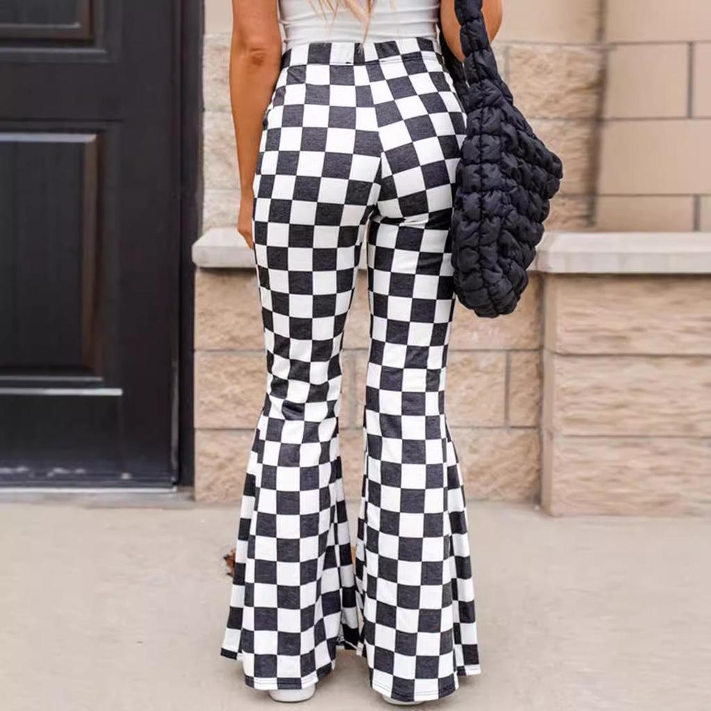 Shiying Checkered High Waist Wide Leg Pants - Casual, Fashionable, Versatile, Simple European and American Style.