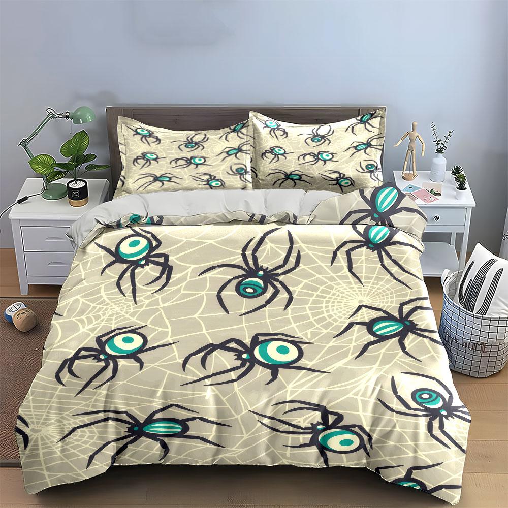 Spider Web Halloween Decor Set Bedding Set with 1 Duvet Cover 2 Pillowcases Single Double King Queen Gift