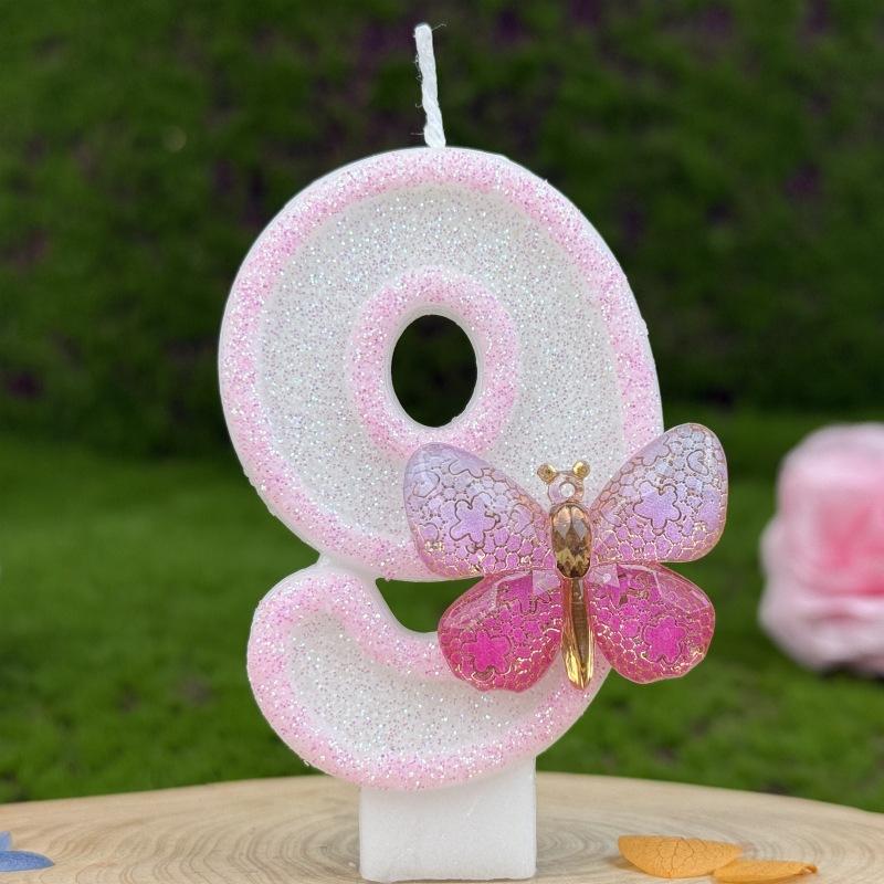 

Pink Butterfly Number Birthday Candle Cake Party Decoration Birthday Candle 9