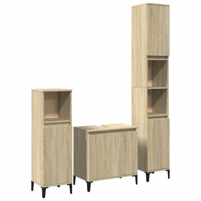 VidaXL Ensemble de meubles de salle de bain 3 pcs chêne sonoma, armoire de salle de bain, armoire de bain, meuble-lavabo de 3282655