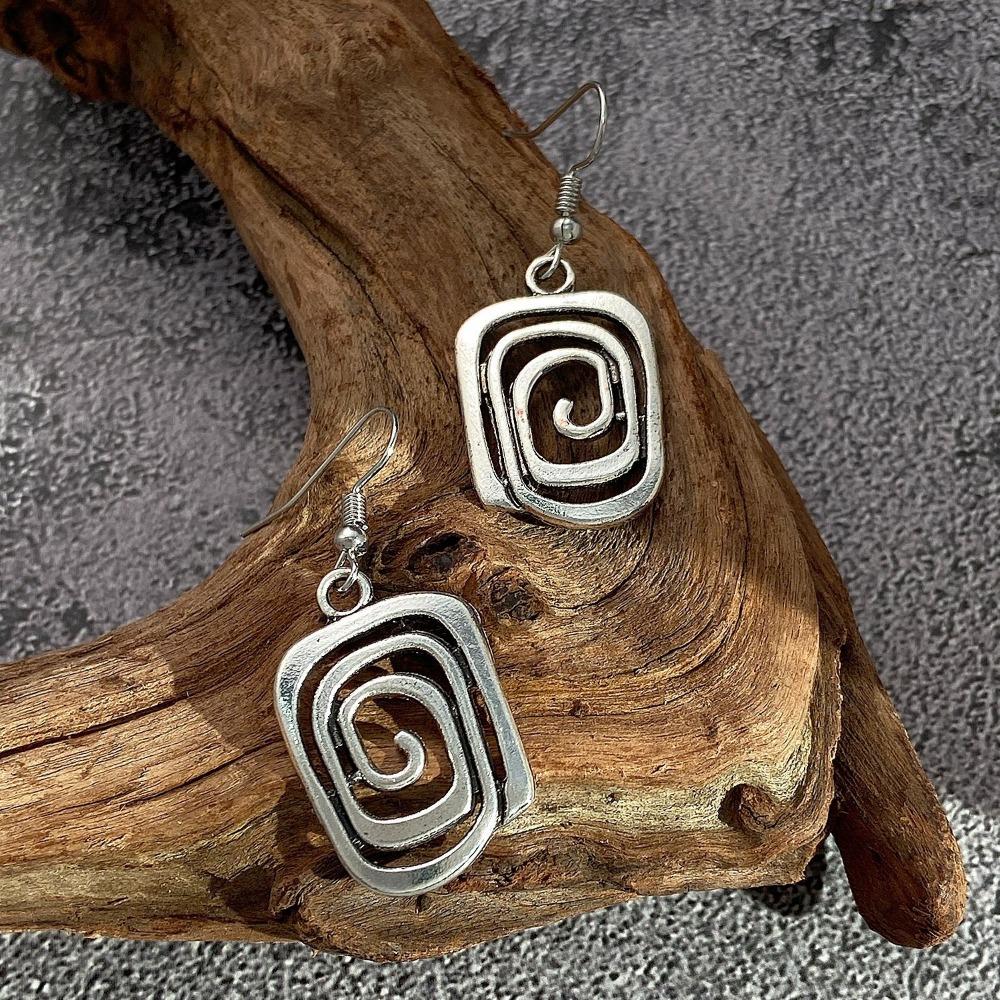 Exaggerated Personality Geometric Vortex Spiral Drop Dangle Earrings Retro Creativity Hip Hop Rock Street Jewelry Accessory