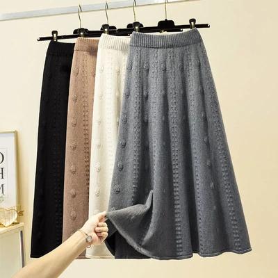 Autumn Winter Knitting Long Skirts Women Elegant Solid Color High Waist Skirt Woman Chic Elastic Soft Midi Skirts Ladies