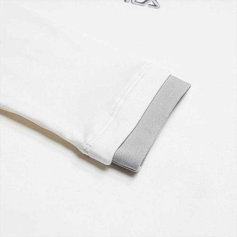 Fila Original Color Block Ribbed Raglan Sleeve Fashionable Versatile Regular Sleeve T-Shirt Women Tops Steam-White F51W639202FIV