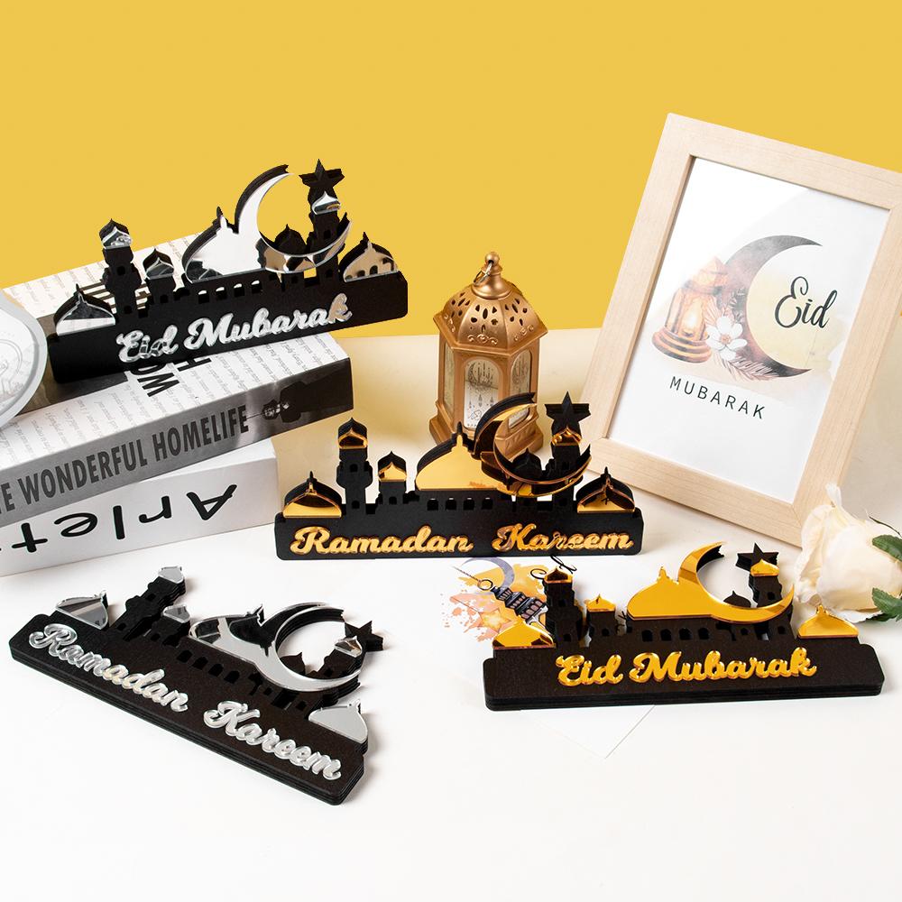 Ramadan Bordsdekoration Trä Akryl Måne Stjärna Slott Eid Mubarak DIY Hem Kareem Ramadan Dekoration Islamisk Muslimsk Fest Gåva