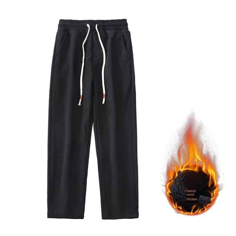 American Style Heavy Weight Cotton Velvet Pants Men s Winter Fleece-lined Thickened Straight Casual Pants Export Men s Pants Cattle Goods Pants Black 4XL.