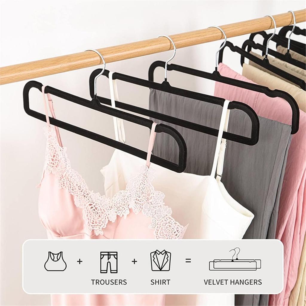 10CS Velvet Hangers Non Slip,Black Thin Space Saving Clothes Hanger for Closet Storage, Bra Jean Pants Organizer