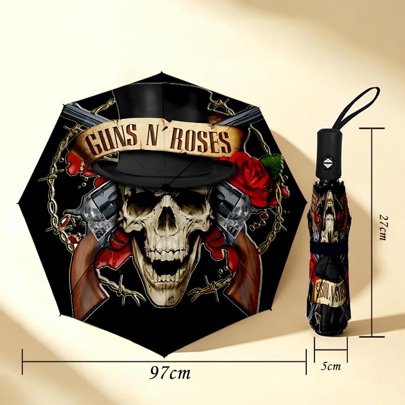 Guns N' Roses 8 Ribs 3Fold Black Glue Uv Protection Umbrella Sun Protection Rainproof Compact Folding Umbrella For Travel Daily Use C923902
