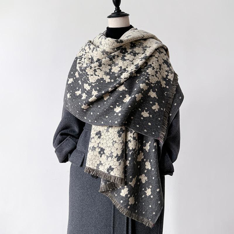 Autumn And Winter Floral Floral Brocade Printing Simple And Versatile Women'S Imitation Cashmere Warm Scarf Temperament Shawl Scarf