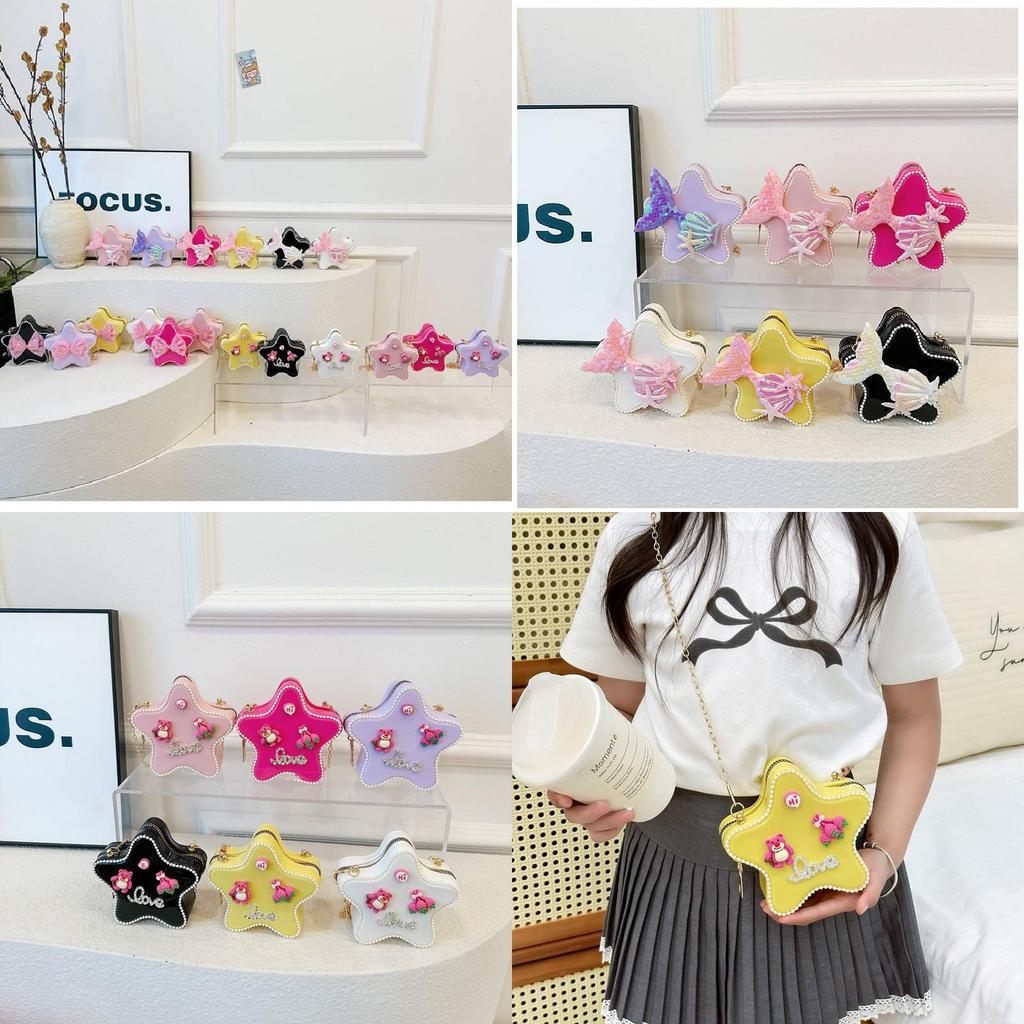 Adorable Cartoon Star Crossbody Bag For Kids Stylish Chain Strap Waterproof Pvc
