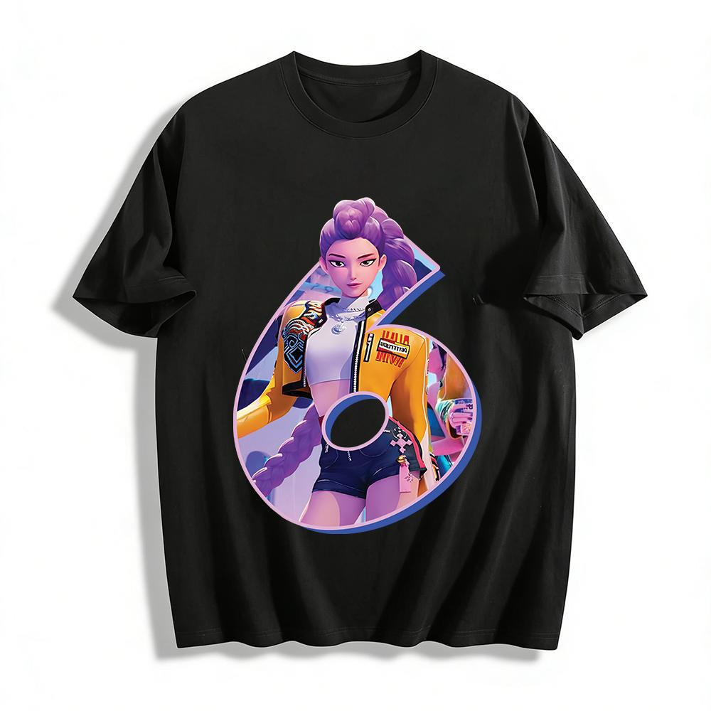 

Cool Purple Braid Girl Number 6 Print Casual Top Trendy Street Style Loose Breathable Unisex T-Shirt Pure cotton T-shirt XXS