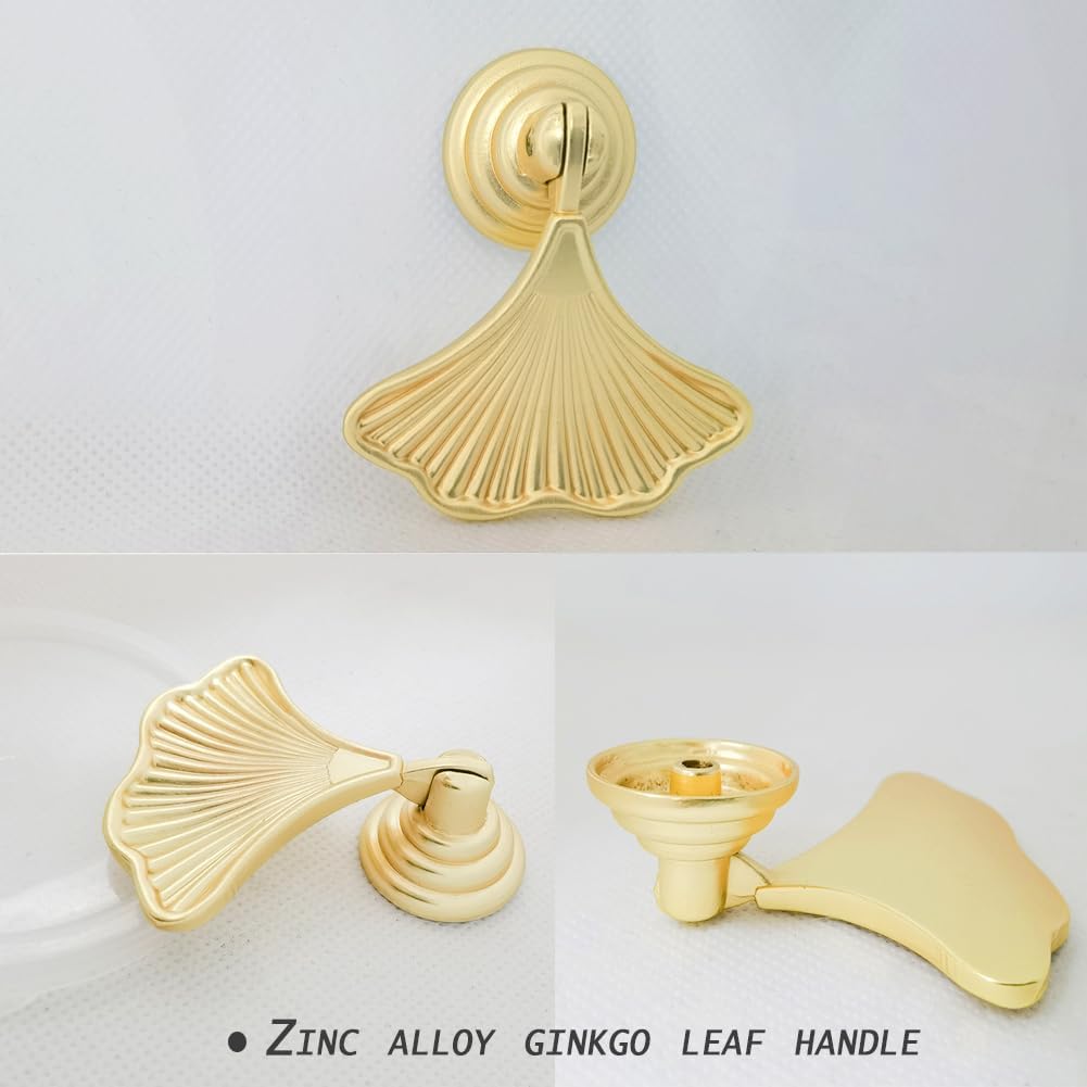4 Pcs Decorative Golden Leaf Shape Knob Door Handle Cabinet Drawer Cupboard Pull Dresser Single Hole Knobs Handles for Kitchen Furniture Cabinet