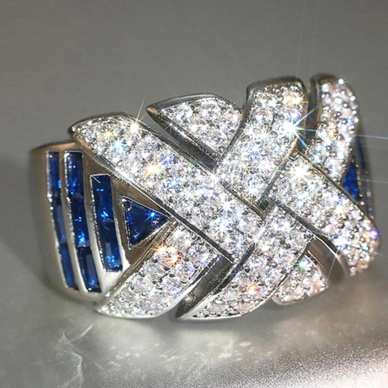 

Huitan Sparkling Cross Rings for Women White/Blue Cubic Zirconia Gorgeous Wedding Band Accessories New Trendy Zircon Drop Ship 7