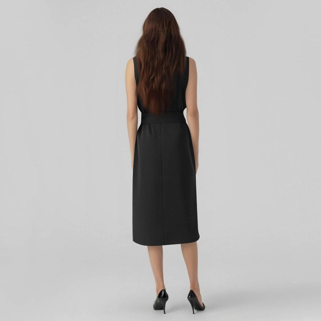 Women's Fashion Casual Solid Color Zipper Sleeveless Round Neck Dress With Belt