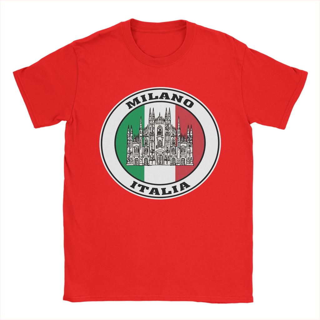 Milano Italia Travel Souvenir Italian Flag Sticker Milan Italy Badge TShirt Cotton T Shirts For Unisexs Tshirt Short Sleeves Tees