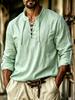 Men's White Lace-Up V-Neck Long Sleeve Shirt - Lightweight Casual Resort Top for Summer Holiday