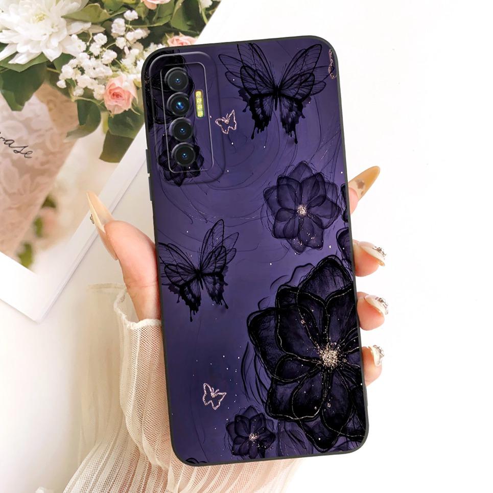 Daisy Bow Pattern Butterfly Flower Cherry Back Cover For Tecno Camon 17 17P 17 Pro Phone Case Soft Silicone Casing CG6 CG7 CG8