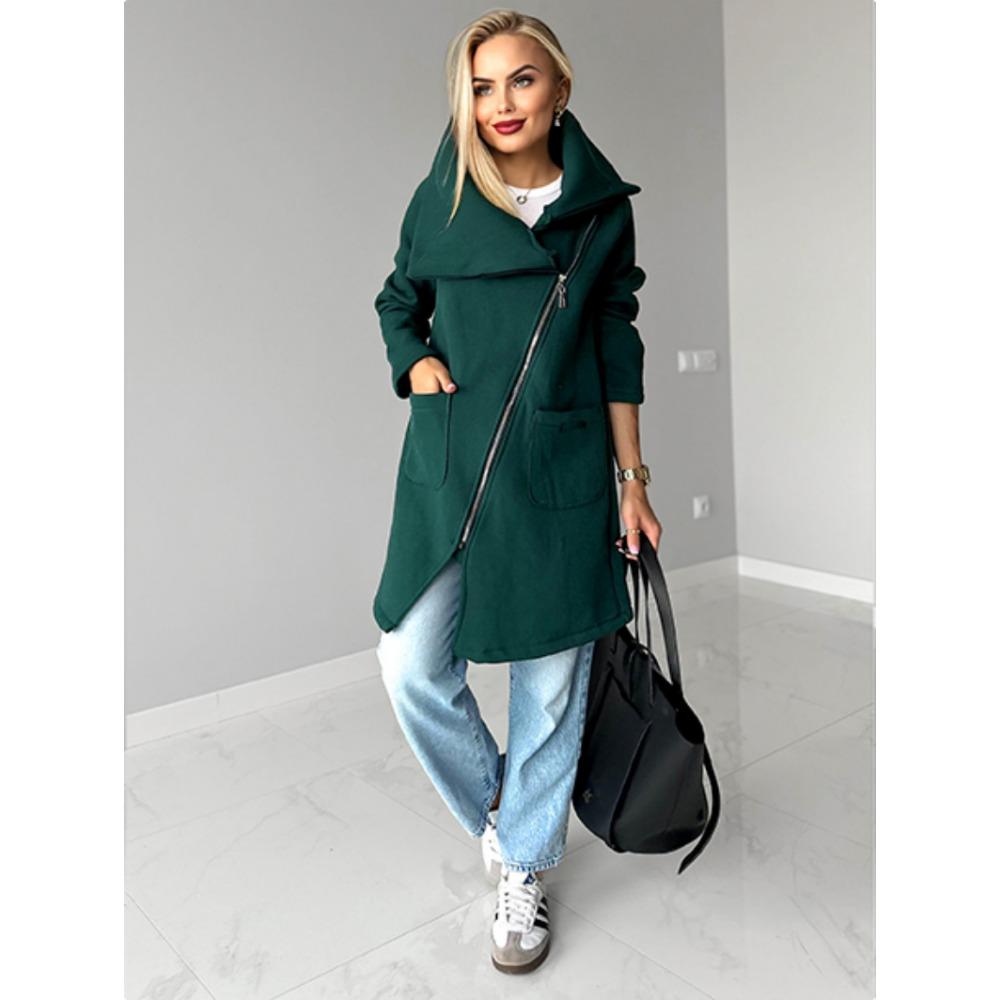 Lapel Sport Fleece Hoodie Casual Long-sleeved Zipper Jacket Women's Plate-size Solid Color Jacket