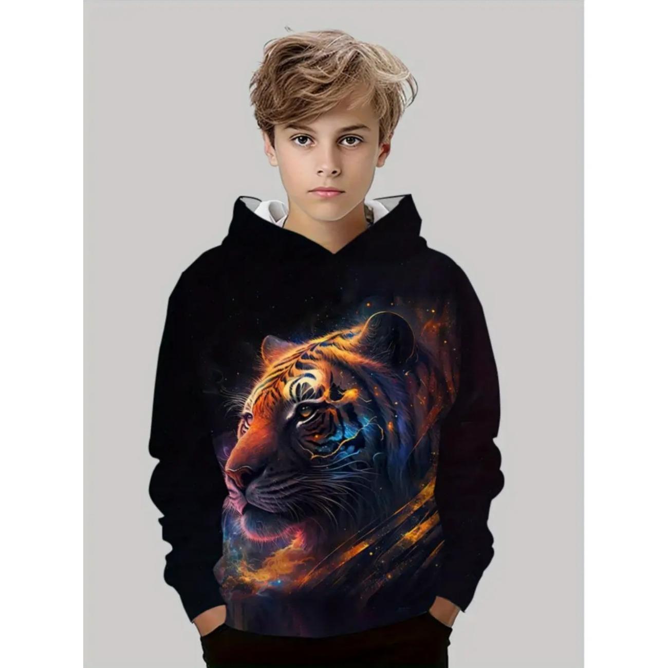 

Толстовка с животным Крутой тигриный узор 3D-принт Топы Осенняя мода Свободный пуловер Толстовка с длинным рукавом Комфортная детская одежда Мальчик 13Y