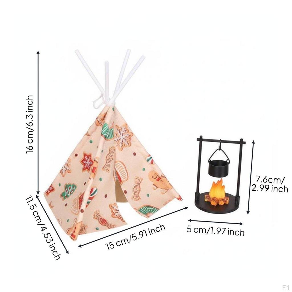 Dollhouse ConeShaped Tent Detailed Miniature Camping Set Realistic Design Christmas Scene