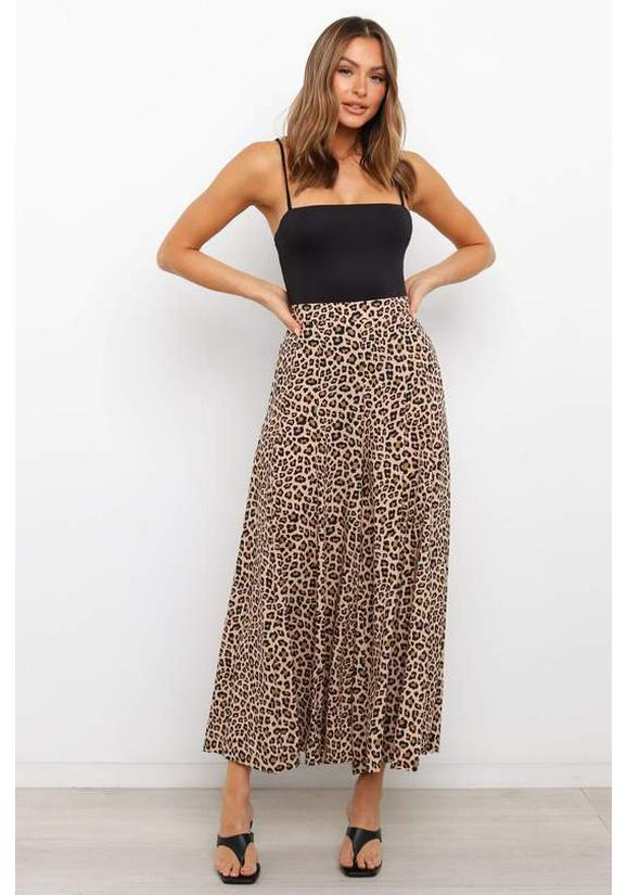 Frühjahr/Sommer 2025 High-Waist Hose mit Leopardenmuster und weitem Bein