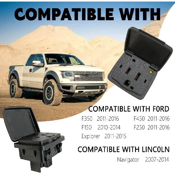 Center Console Rear Power Outlet Socket Plug Compatible with Ford F150 2010-2014 Explorer 2011-2015 F250 F350 F450 Super Duty 2011-2016 Lincoln