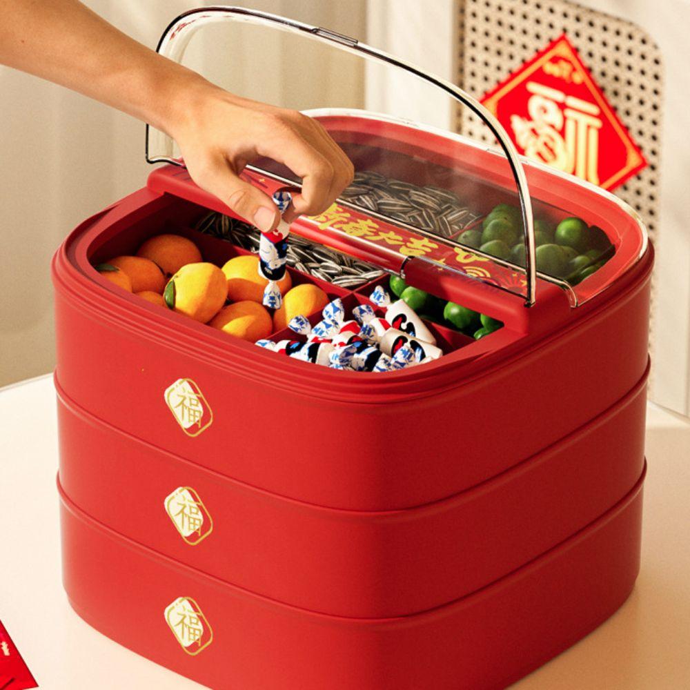 Flip Cover Chinese New Year Candy Fruit Tray Red Candy Box Household Snacks Plate  Wedding