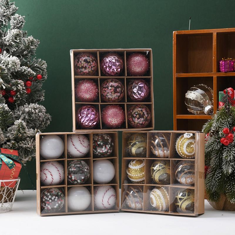 9Pcs/box Golden Christmas Ball Decor Christmas Tree Ornaments Christmas Ball Suit Shatterproof Flash Hanging Balls Decor New
