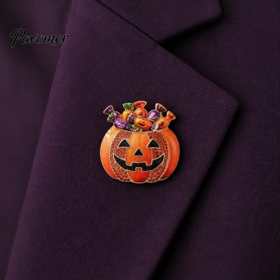Clothes Decorative Brooch Halloween Pumpkin Candy Bowl Brooch, Rhinestone Pin Holder Lapel Pin, Costume Jewelry Clothing Accessories Accessory