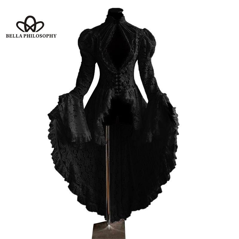 European American Retro Style Palace Party Lace Clothing Dress Palace Style Stitching Collar Horn Sleeve Dress