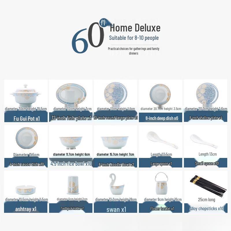 Jingdezhen Good Times 60-Piece Bone China Dinnerware Set